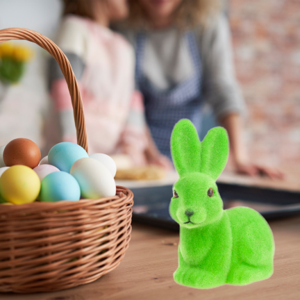 TG80588-14: Flocked green Easter bunny with a satin bow