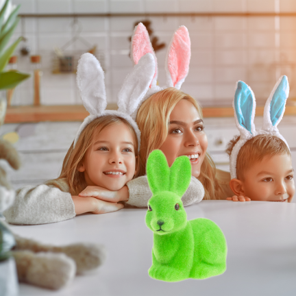 TG80588-14: Flocked green Easter bunny with a satin bow