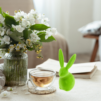 TG80591-14: Flocked green Easter bunny with a satin bow