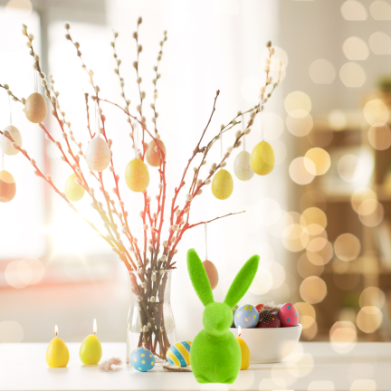 TG80591-14: Flocked green Easter bunny with a satin bow