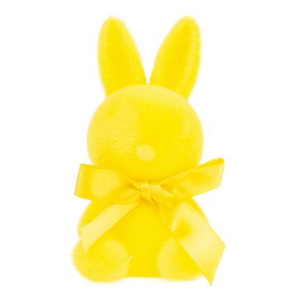 TG80610-3: Flocked Easter bunny in yellow with a satin bow