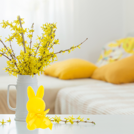 TG80610-3: Flocked Easter bunny in yellow with a satin bow