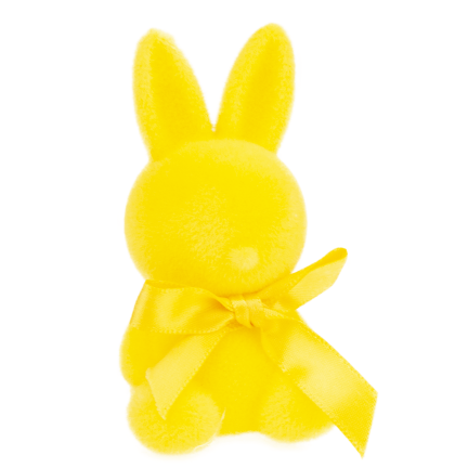 TG80610-3: Flocked Easter bunny in yellow with a satin bow