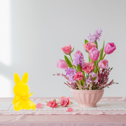 TG80610-3: Flocked Easter bunny in yellow with a satin bow