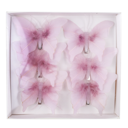 Butterfly clips, curtain decorations, spring-themed, pastel pink, set of 6