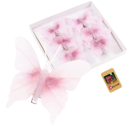 Butterfly clips, curtain decorations, spring-themed, pastel pink, set of 6