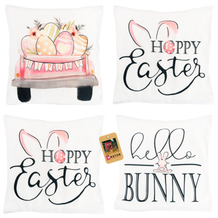 TG81305 - Set of 4 velvet Easter pillowcases, 45x45 cm, with decorative bunnies