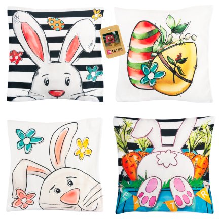 TG81308 - Set of 4 decorative Easter velour pillowcases, 45x45 cm, featuring bunnies