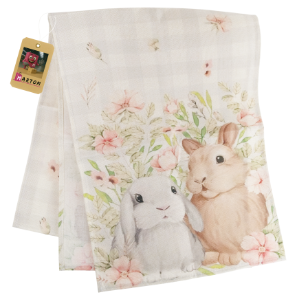 TG81313-1 Easter table runner, 34x180 cm, with bunnies, elegant jute-like fabric