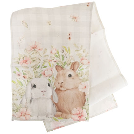 TG81313-1 Easter table runner, 34x180 cm, with bunnies, elegant jute-like fabric