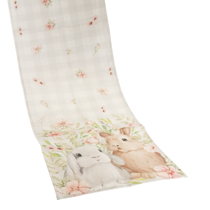 TG81313-1 Easter table runner, 34x180 cm, with bunnies, elegant jute-like fabric
