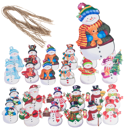 TG81338 SCHNEEMÄNNER ANHÄNGER HOLZKUGELN WEIHNACHTSDEKORATION