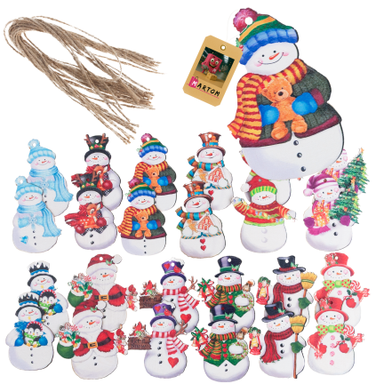 TG81338 SCHNEEMÄNNER ANHÄNGER HOLZKUGELN WEIHNACHTSDEKORATION