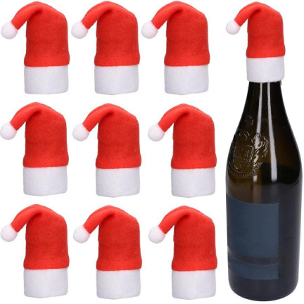C47418 WEIHNACHTSMANNMÜTZE 10 STÜCK FLASCHENBESTECKDECKEL