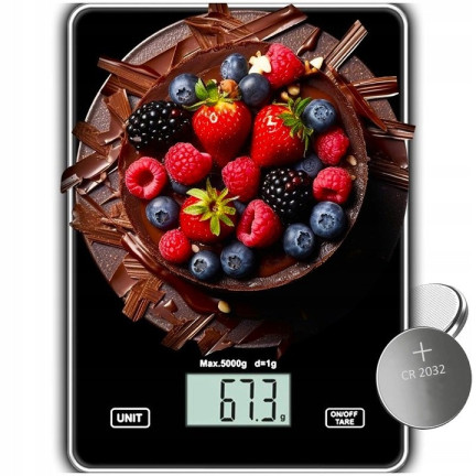 EKS002K WAGA KUCHENNA CYFROWA ELEKTRONICZNA WAGA 5KG LCD CZARNA szklana precyzyjna