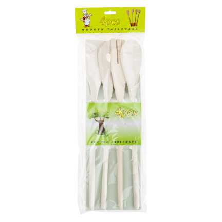 WUI0201 HOLZ KÜCHENUTENSILIEN SET LÖFFEL SPATEL 4 EL