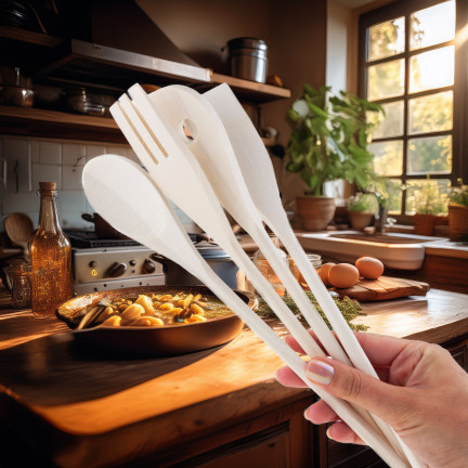 WUI0201 HOLZ KÜCHENUTENSILIEN SET LÖFFEL SPATEL 4 EL