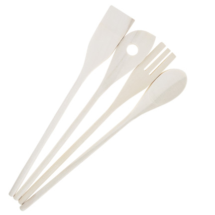 WUI0201 HOLZ KÜCHENUTENSILIEN SET LÖFFEL SPATEL 4 EL