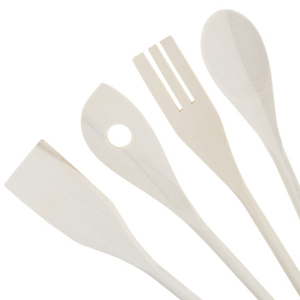 WUI0201 HOLZ KÜCHENUTENSILIEN SET LÖFFEL SPATEL 4 EL