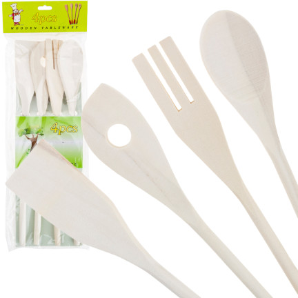 WUI0201 HOLZ KÜCHENUTENSILIEN SET LÖFFEL SPATEL 4 EL