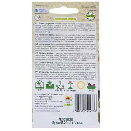 Z3034 SEMÍNKA BYLINY CITRONOVÉ TRÁVY ZDRAVOTNÍ VLASTNOSTI 0,1G