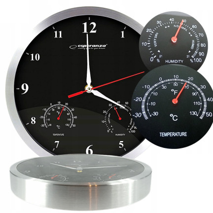 EHC008K WANDUHR SCHWARZ WILHOTNOŚCIOMIERZ THERMOMETER 3IN1 ESPERANZA EHC008K
