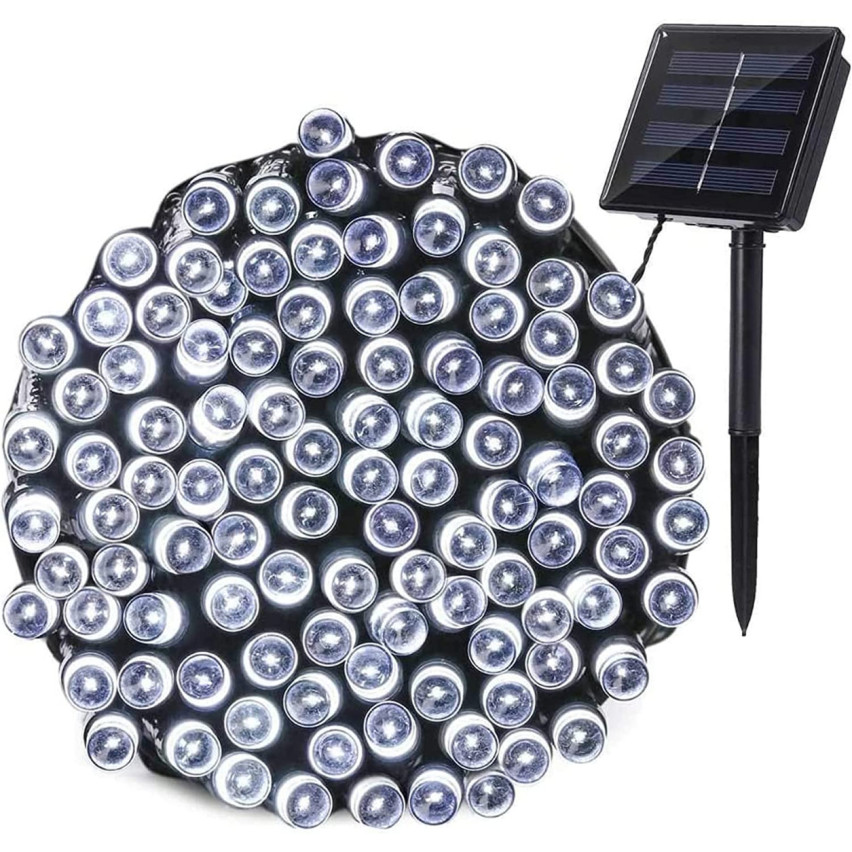 TG63192-1 SOLAR Weihnachtsbaumbeleuchtung 100 LED 10m GIRLANDS KALTWEISS 8 FUNKTIONEN