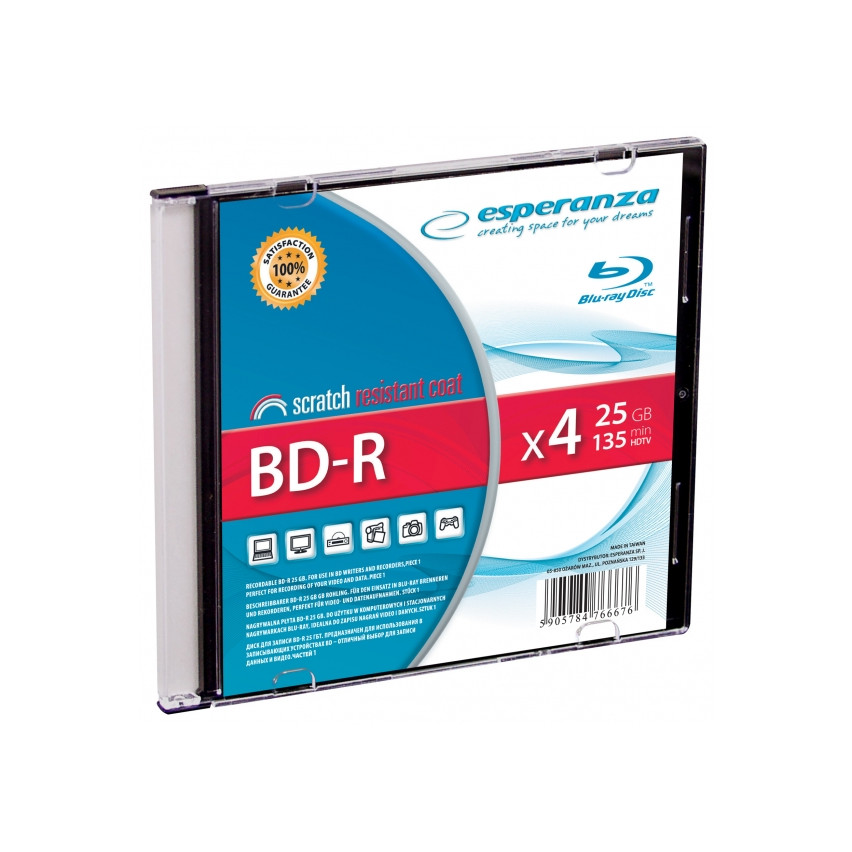 BDR0016 BD-R ESPERANZA 25GB X4 - SLIM CASE 1 KS.