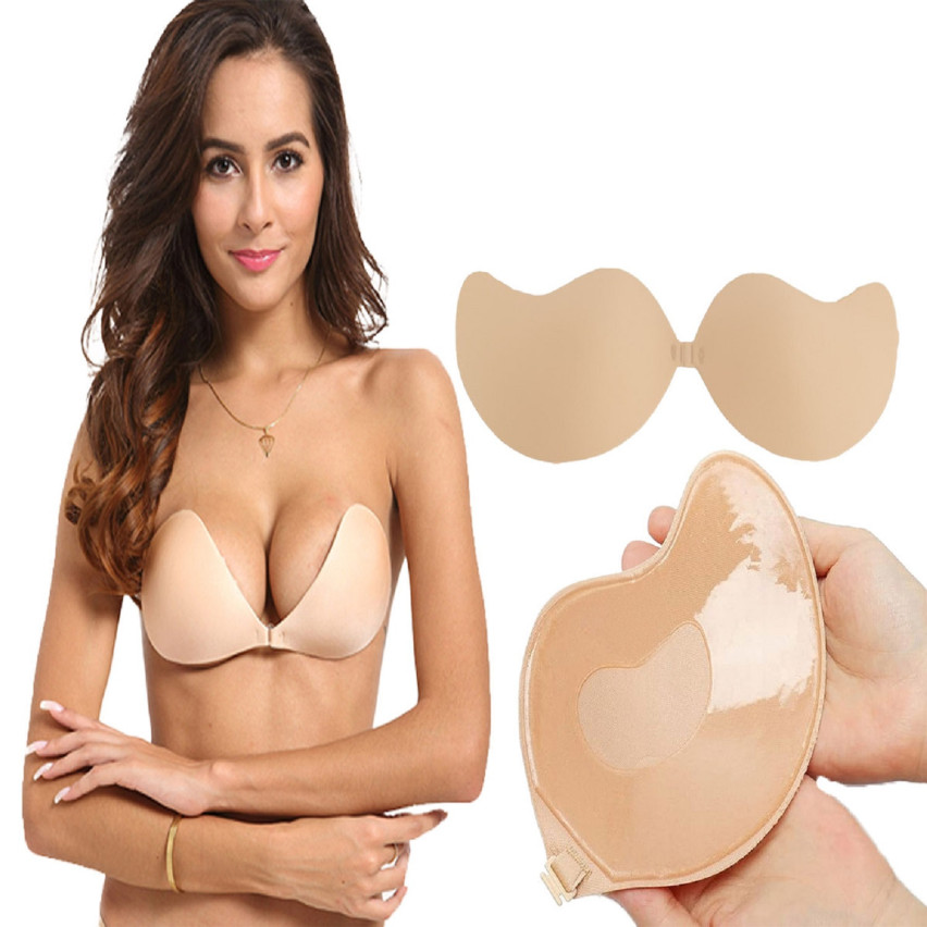 TG55973-D SAMODRŽÍCÍ PODPRSENKA D PUSH UP BACKLESS BRA BEIGE REUSABLE