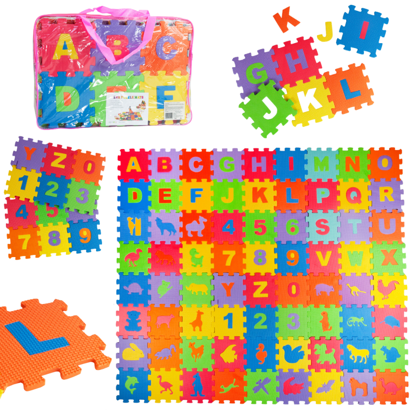 TG71198 PUZZLE PIANKOWE MATA EDUKACYJNA PIANKOWA EVA ETUI LITERY CYFERKI ZWIERZĄTKA