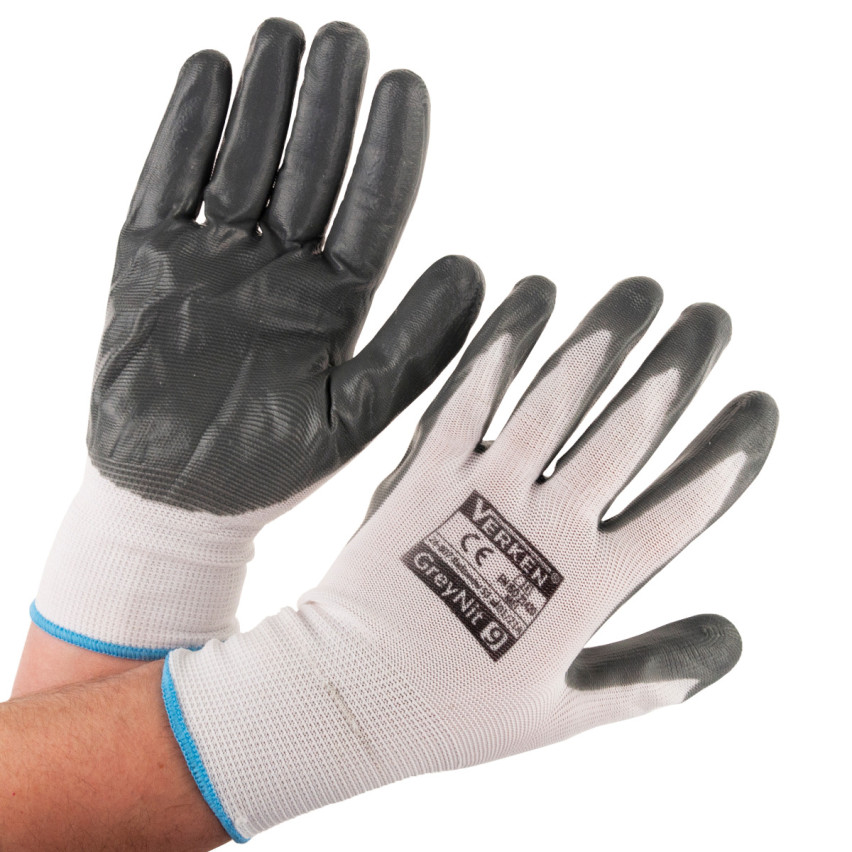 R445 ARBEITSSCHUTZHANDSCHUHE AUS NITRIL GRAU GRÖSSE 9 L