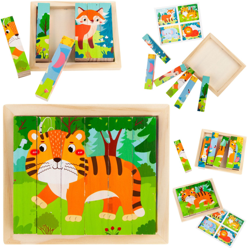 TG67009 PUZZLE DŘEVĚNÉ PUZZLE ZVÍŘATA 4V1 ZOO SAFARI VZDĚLÁVACÍ