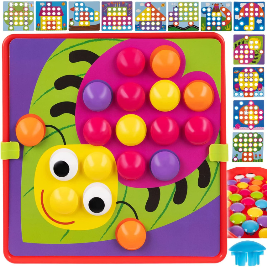 TG67283 KNOFLÍKOVÉ PUZZLE VZDĚLÁVACÍ MOZAIKA HOUBY PUZZLE KOLÍČKY MONTESSORI HRA