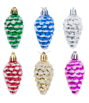 TG74291-2 WEIHNACHTSKUGELN SET TANNENZAPFEN ANHÄNGER 6 STÜCK FARBIG